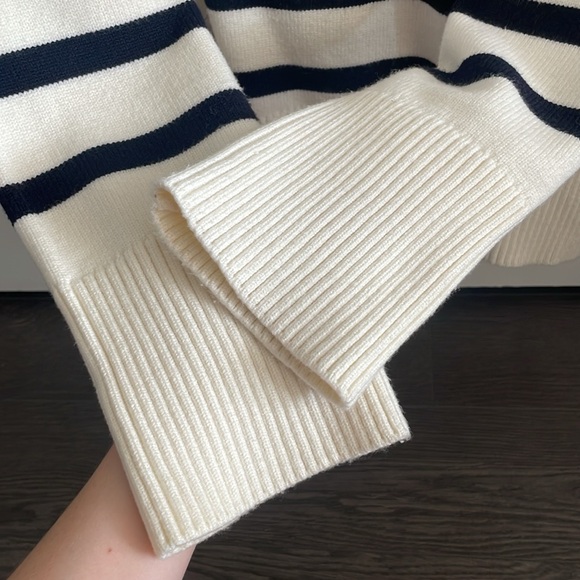 ZARA | Ecru Blue Striped Knit Polo Sweater - Picture 4 of 8